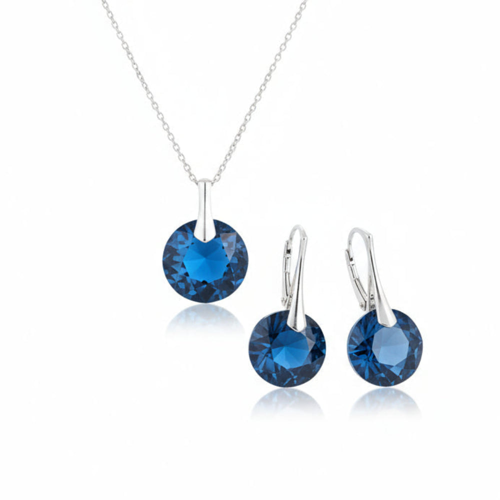 December Sagittarius Montana birthstone crystal jewellery set for women, personalised in Ireland by Magpie Gems.