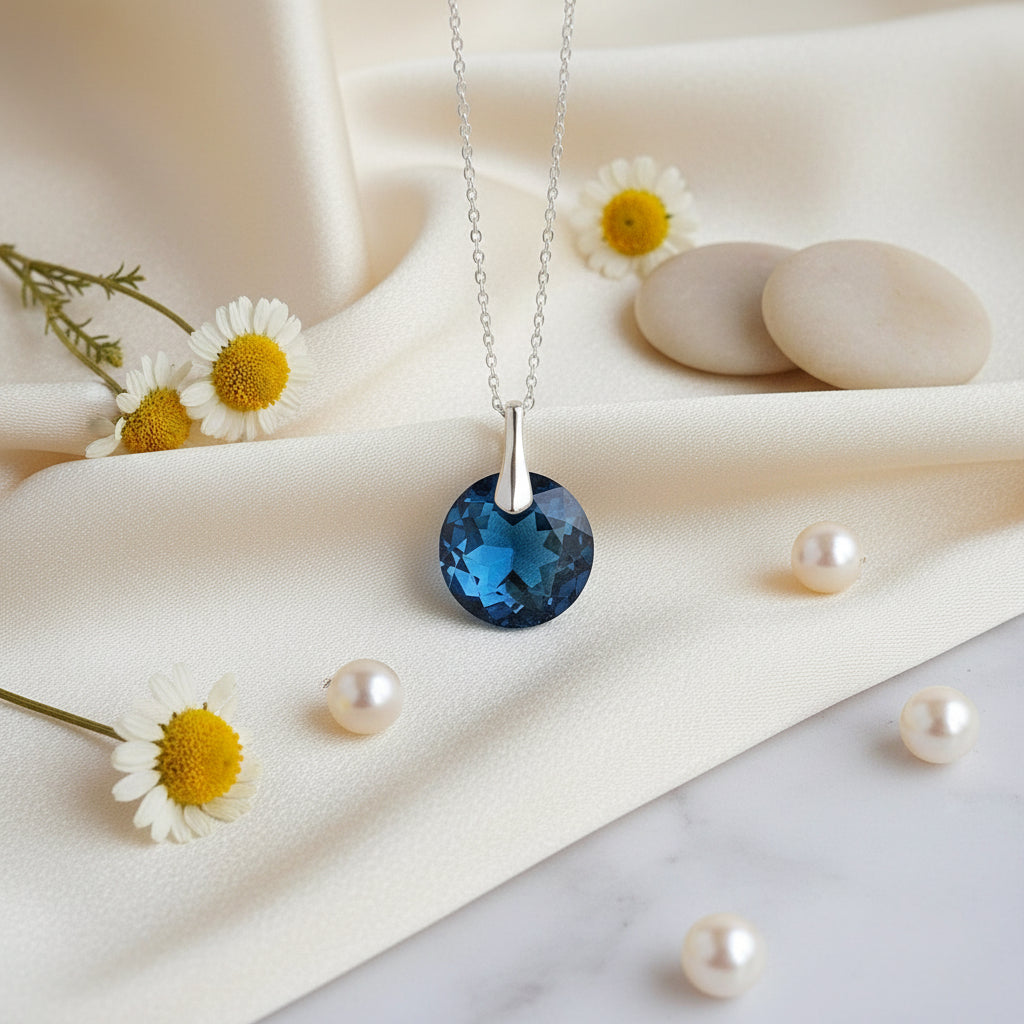 Montana Blue December birthstone necklace — sterling silver, made by Magpie Gems in Ireland