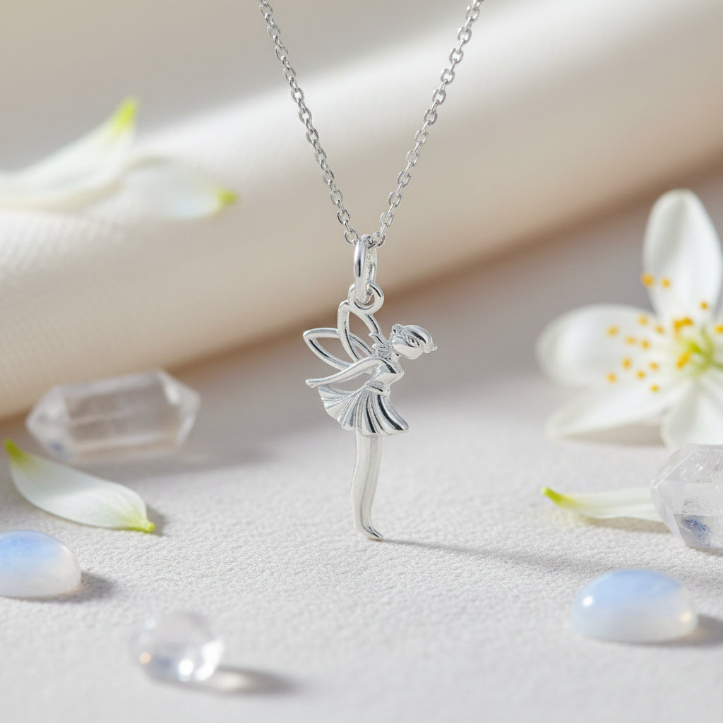 Silver fairy pendant necklace gift boxed in Ireland by Magpie Gems Jewellery