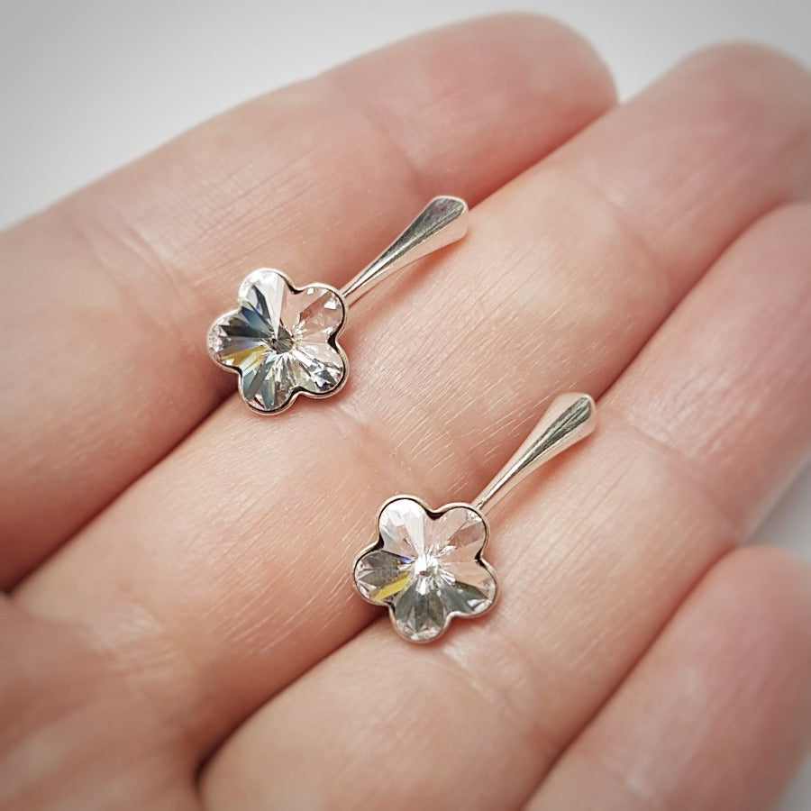 Crystal Clear flower silver leverback earrings Ireland 4744 Austrian crystals