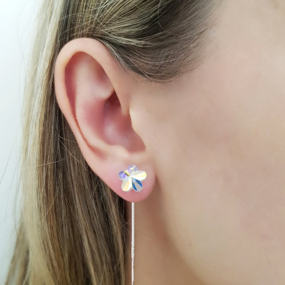 Littler Miss Flower Threader Earrings | Pull Through Earrings in Silver