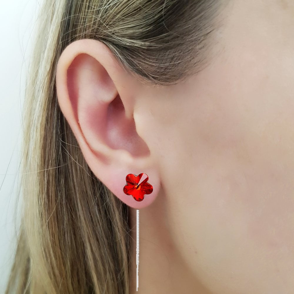 Littler Miss Flower Threader Earrings | Pull Through Earrings in Silver
