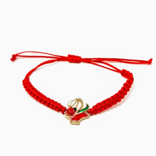 Snowdrop flower with ladybird in a vase gold plated charm, red macramé cord string bracelet shop in Ireland