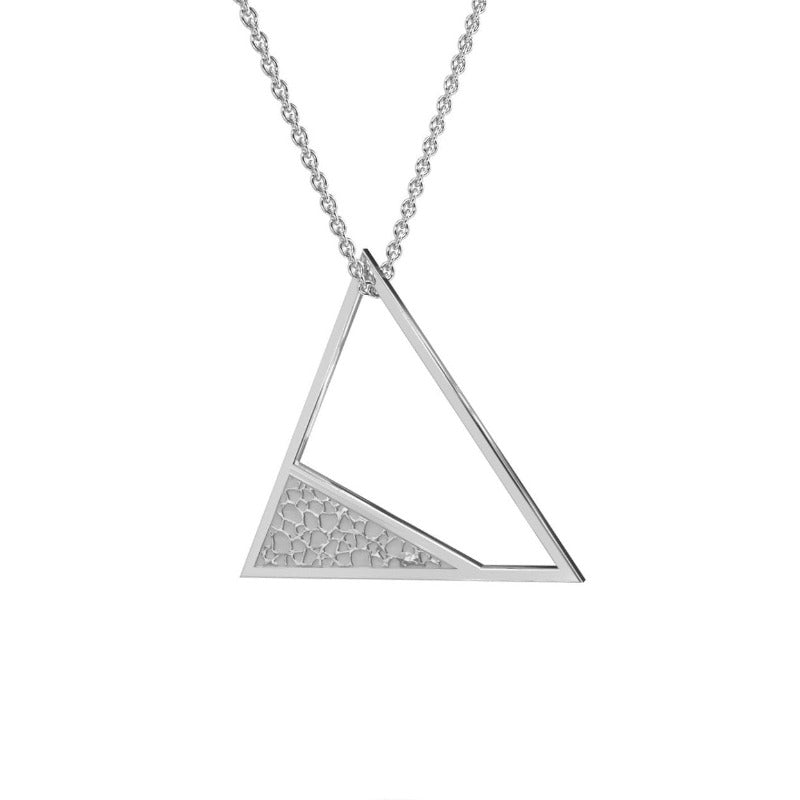 Triangle Necklace in 925 Sterling Silver - Front View of a geometric design silver necklace