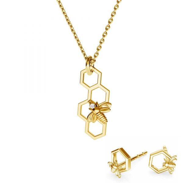 Bee and Honeycomb Silver Jewellery Set