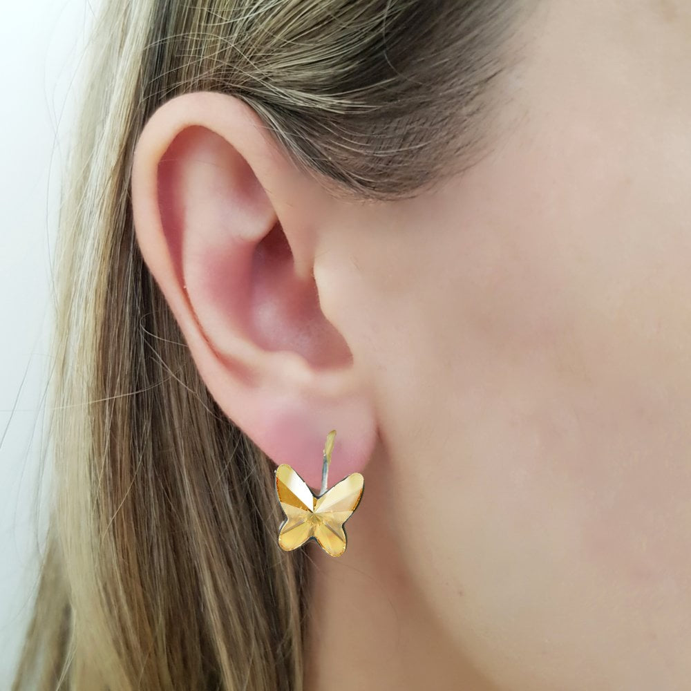 Golden Shadow Elegant butterfly design, sparkling Austrian crystalstones, nickel-free sterling silver earrings. Perfect for sensitive ears. Gift box included.