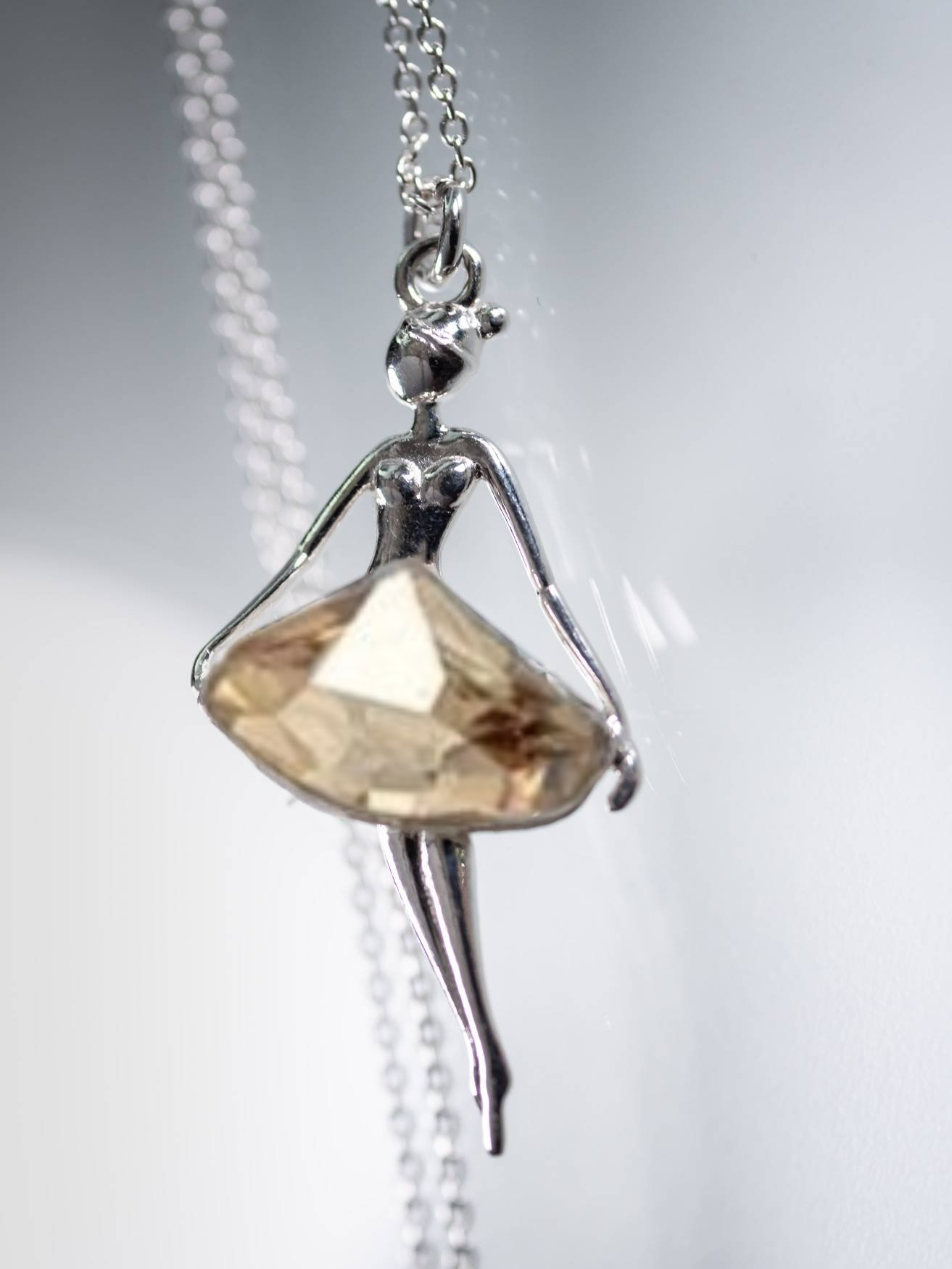 Luxurious golden shadow topaz crystal ballerina necklace in sterling silver, an exquisite creation by Magpie Gems