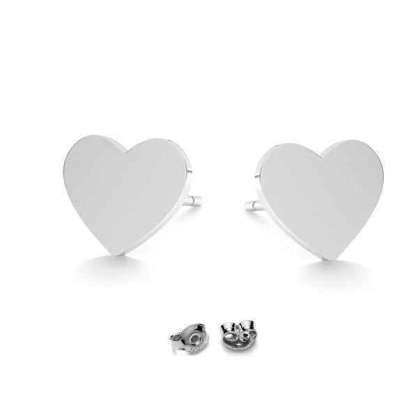 Flat Heart Silver Stud Earrings by Magpie Gems Jewellery