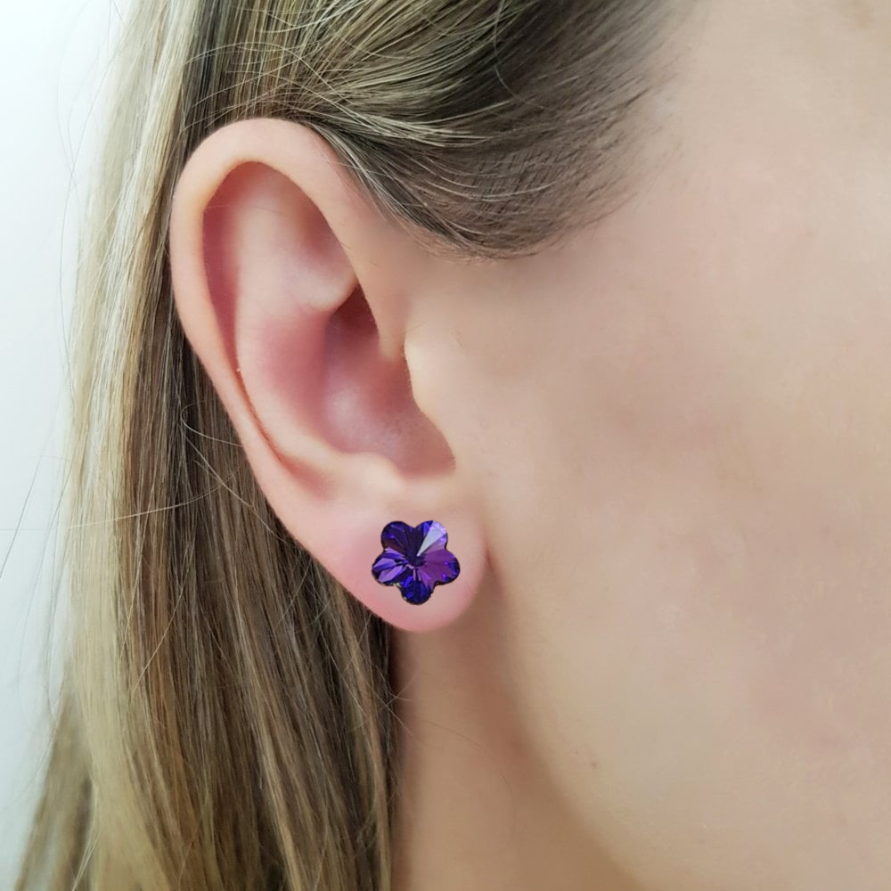 Beautiful Heliotrope Purple Sparkling Blossom Stud Earrings by Magpie Gems