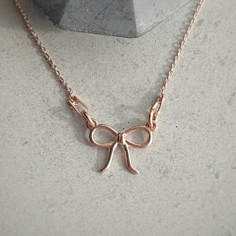 Rose Gold Dainty Bow Necklace, [product type], - Personalised Silver Jewellery Ireland by Magpie Gems