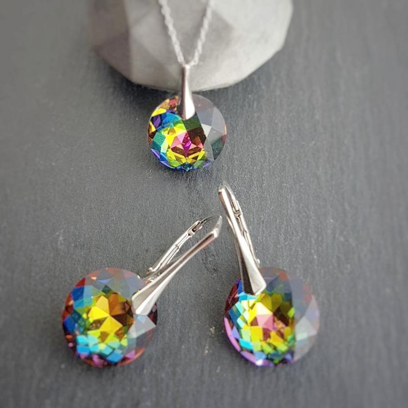 Rainbow earrings and necklace jewellery set | Vitrail Medium, [product type], - Personalised Silver Jewellery Ireland by Magpie Gems
