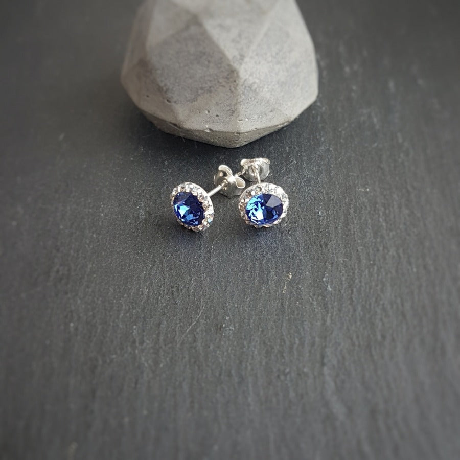 Blue Pave Style Jewellery Stud Earrings, Necklace and Adjustable Ring set with Austrian crystals and sterling silver - Made in Ireland, [product type], - Personalised Silver Jewellery Ireland by Magpie Gems