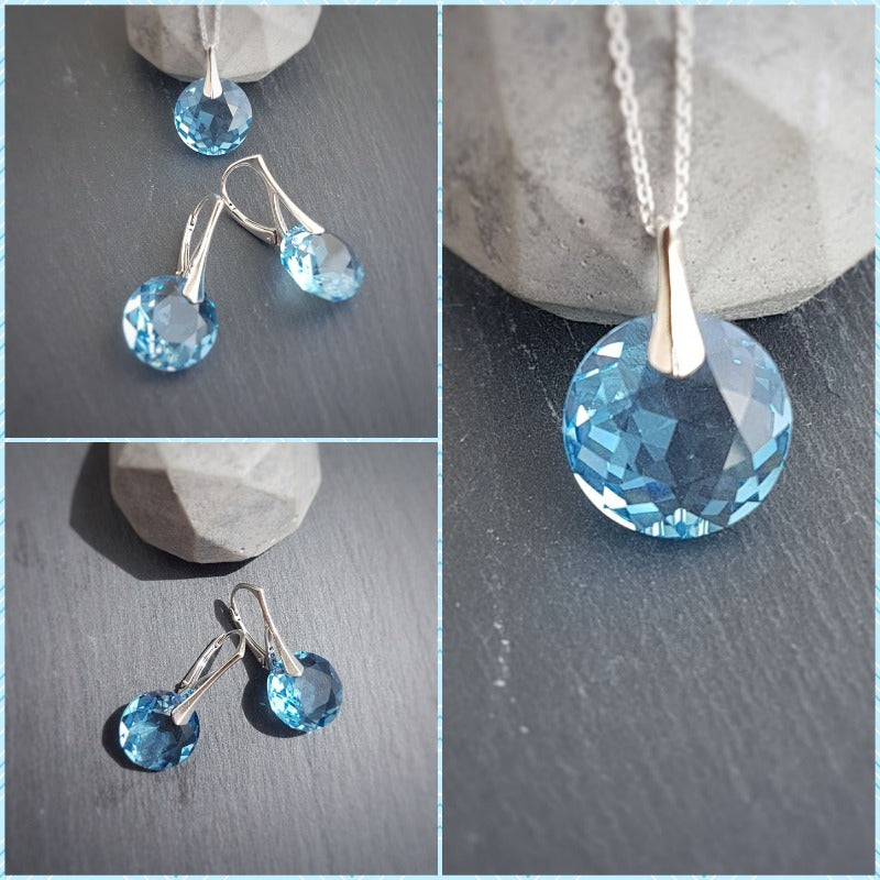 March Pisces BIRTHSTONE Aquamarine crystal earrings and necklace set, [product type], - Personalised Silver Jewellery Ireland by Magpie Gems