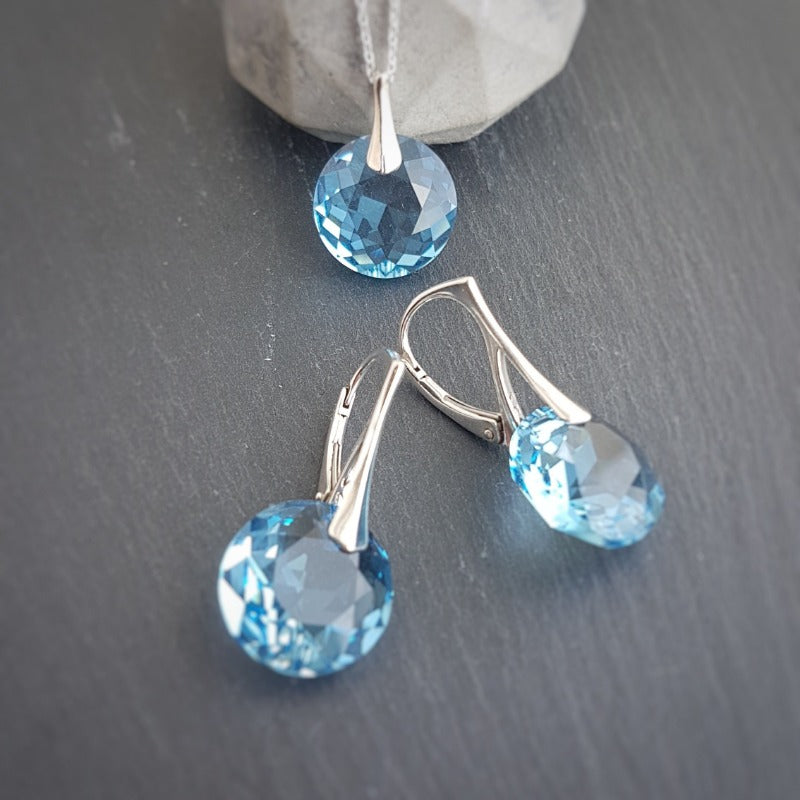 March Pisces BIRTHSTONE Aquamarine crystal earrings and necklace set, [product type], - Personalised Silver Jewellery Ireland by Magpie Gems