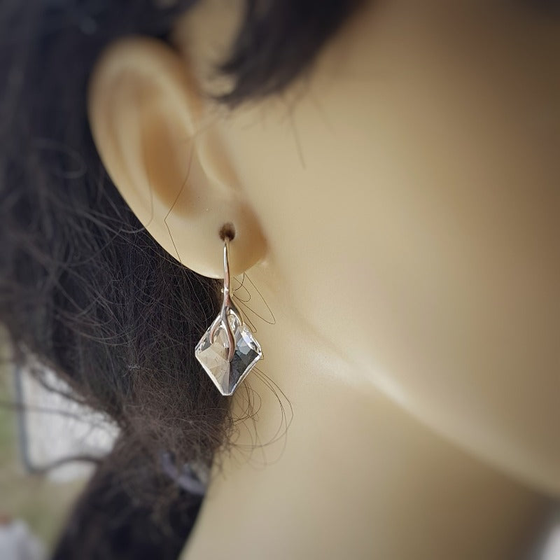 Delicate Rhombus Crystal Earrings for sensitive ears, [product type], - Personalised Silver Jewellery Ireland by Magpie Gems