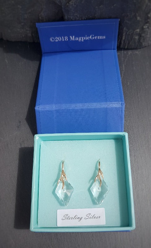 Delicate Rhombus Crystal Earrings for sensitive ears, [product type], - Personalised Silver Jewellery Ireland by Magpie Gems