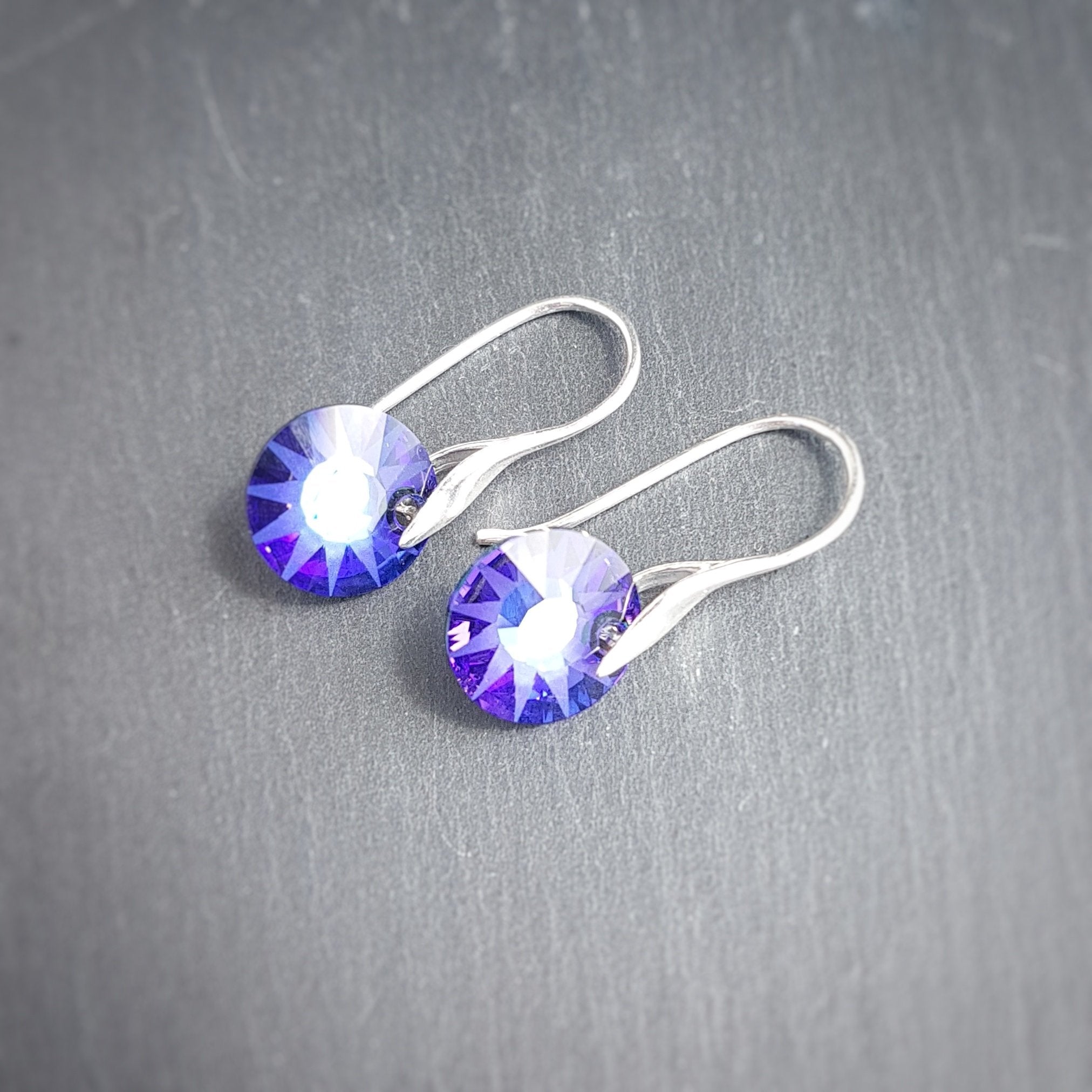 Purple Sun Crystal dangle & drop earrings, [product type], - Personalised Silver Jewellery Ireland by Magpie Gems