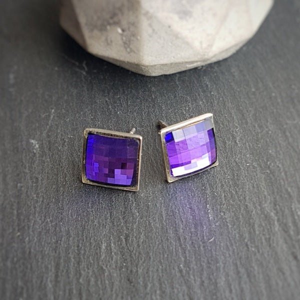 Dainty Chessboard Square Stud Crystal Earrings, [product type], - Personalised Silver Jewellery Ireland by Magpie Gems