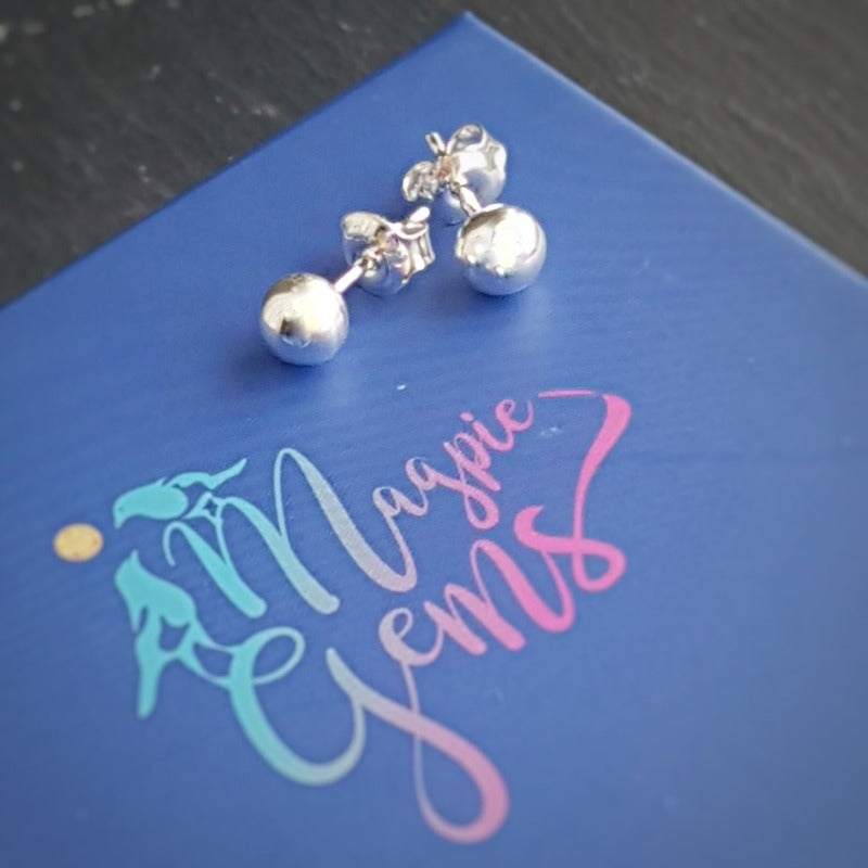 Ball Sterling Silver Stud Earrings, [product type], - Personalised Silver Jewellery Ireland by Magpie Gems