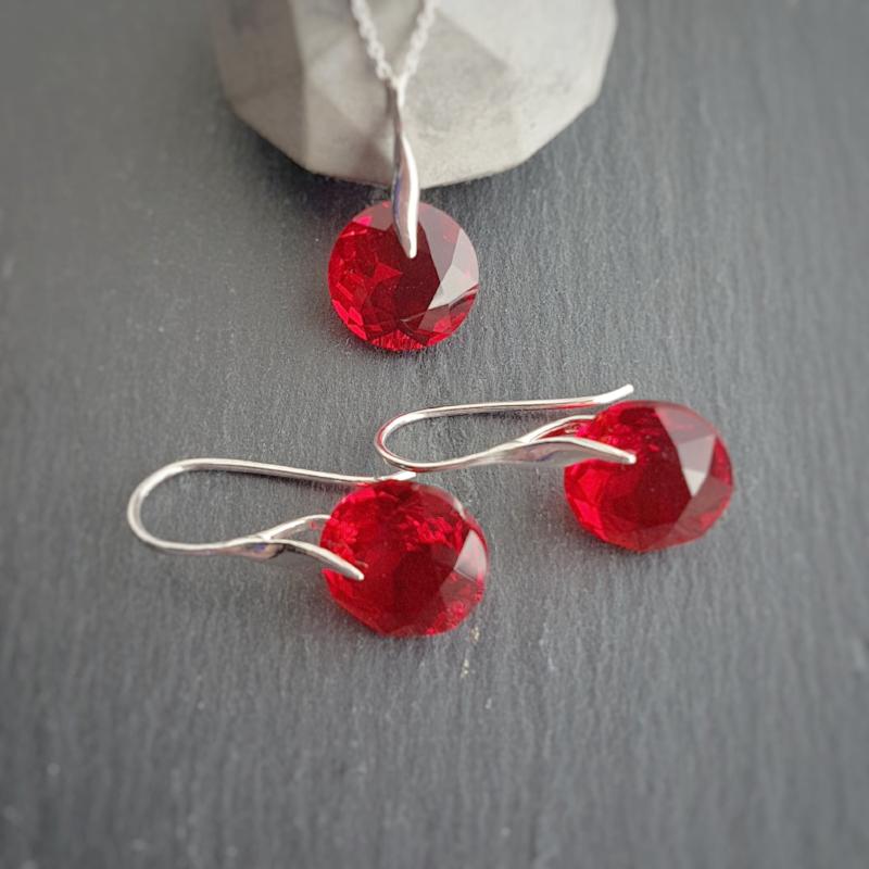 July BIRTHSTONE Cancer Light Siam red crystal earrings and necklace set, [product type], - Personalised Silver Jewellery Ireland by Magpie Gems