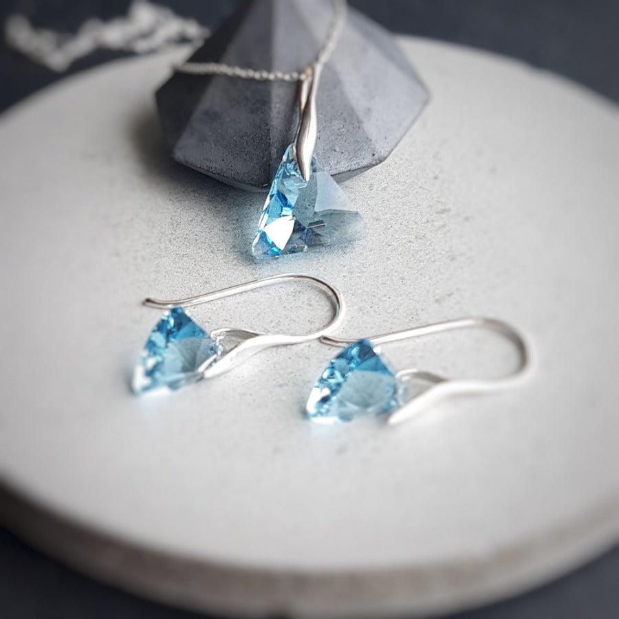 Aquamarine Triangle Crystal Jewellery Set, [product type], - Personalised Silver Jewellery Ireland by Magpie Gems