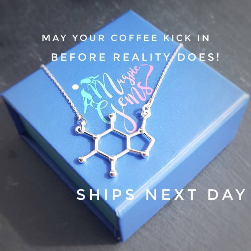 Caffeine Molecule Silver Necklace, [product type], - Personalised Silver Jewellery Ireland by Magpie Gems