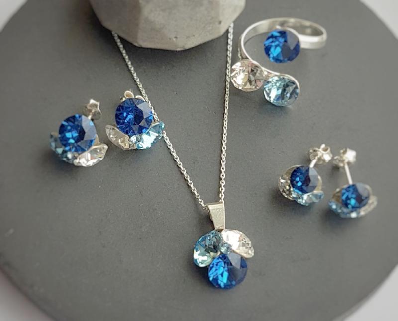 Blue Crystal Fusions Set, [product type], - Personalised Silver Jewellery Ireland by Magpie Gems