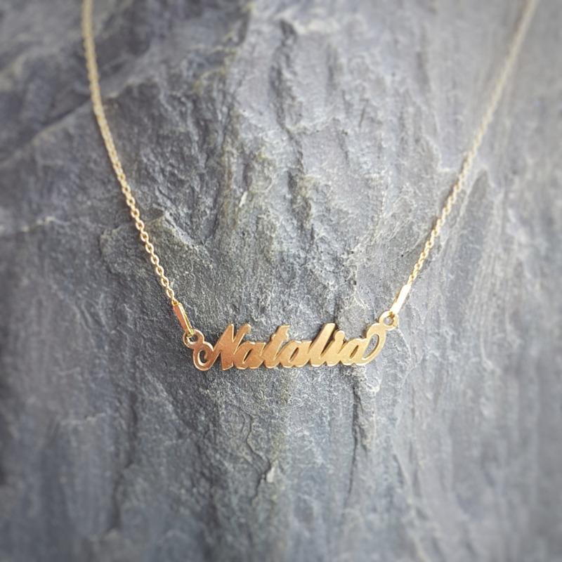 Natalia - Name necklace with 24k Gold Filled Sterling Silver, [product type], - Personalised Silver Jewellery Ireland by Magpie Gems