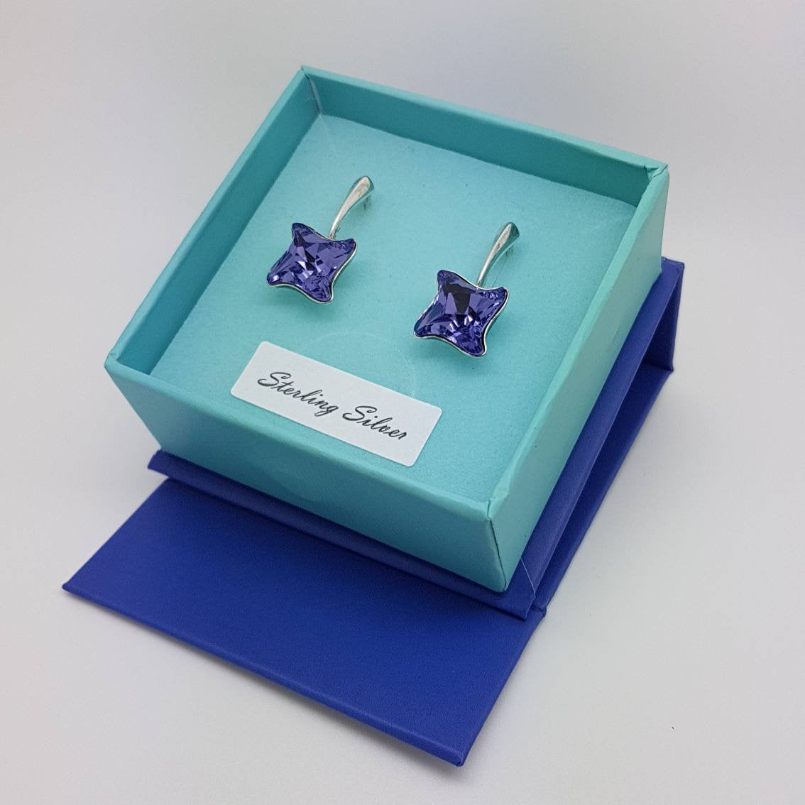 Ultra Violet Twisted Crystal Earrings | Lever Back Earrings, [product type], - Personalised Silver Jewellery Ireland by Magpie Gems