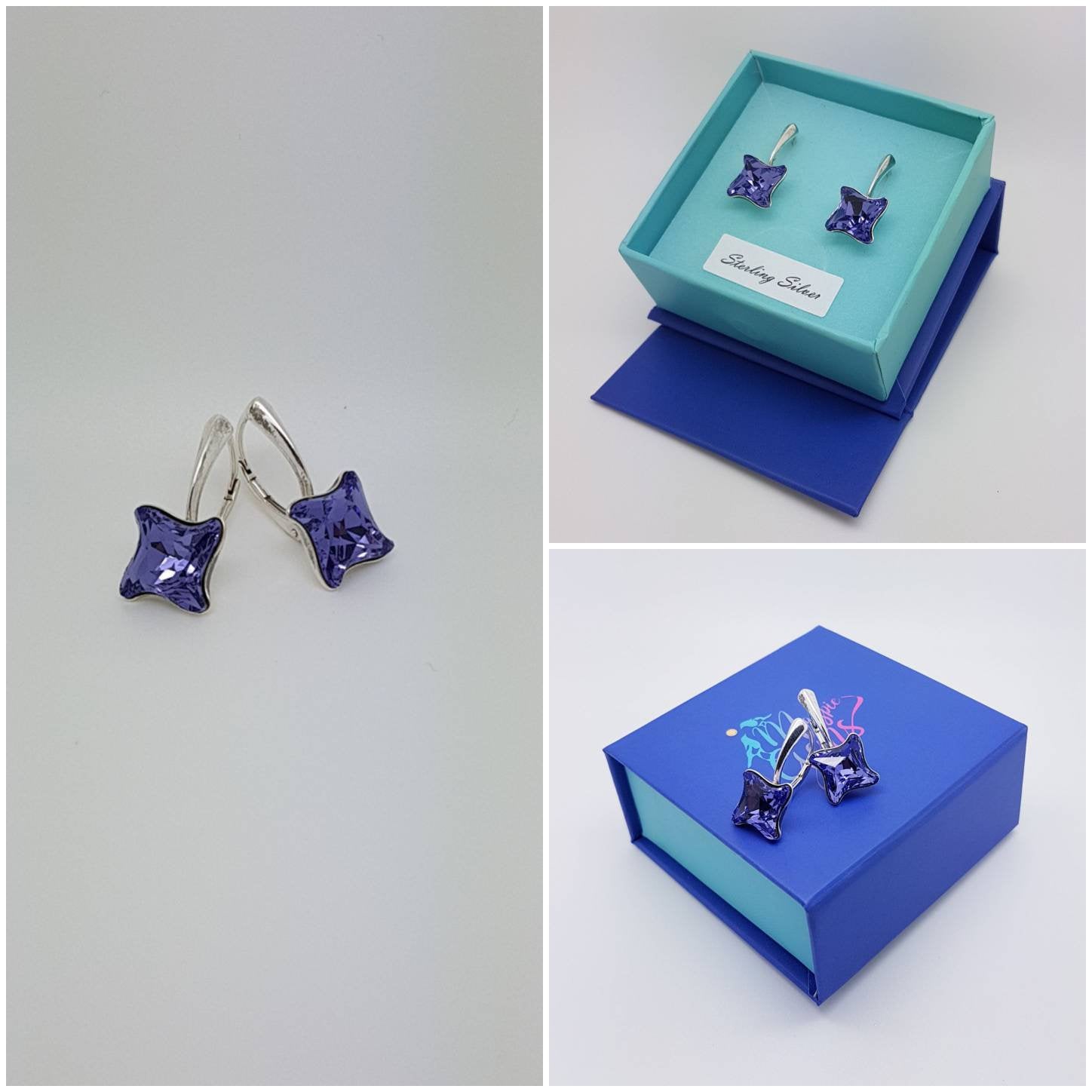 Ultra Violet Twisted Crystal Earrings | Lever Back Earrings, [product type], - Personalised Silver Jewellery Ireland by Magpie Gems