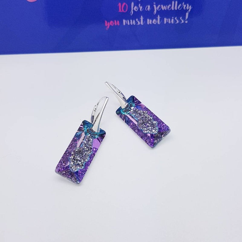 Growing Rectangle Crystal Earrings, [product type], - Personalised Silver Jewellery Ireland by Magpie Gems