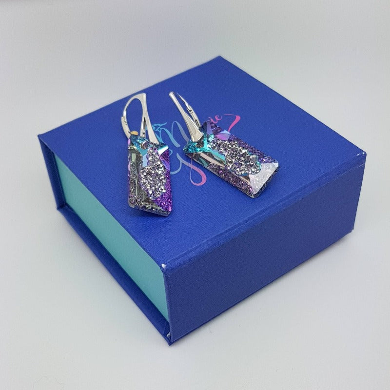 Growing Rectangle Crystal Earrings, [product type], - Personalised Silver Jewellery Ireland by Magpie Gems