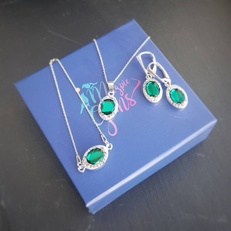 Emerald green fancy jewellery set, [product type], - Personalised Silver Jewellery Ireland by Magpie Gems