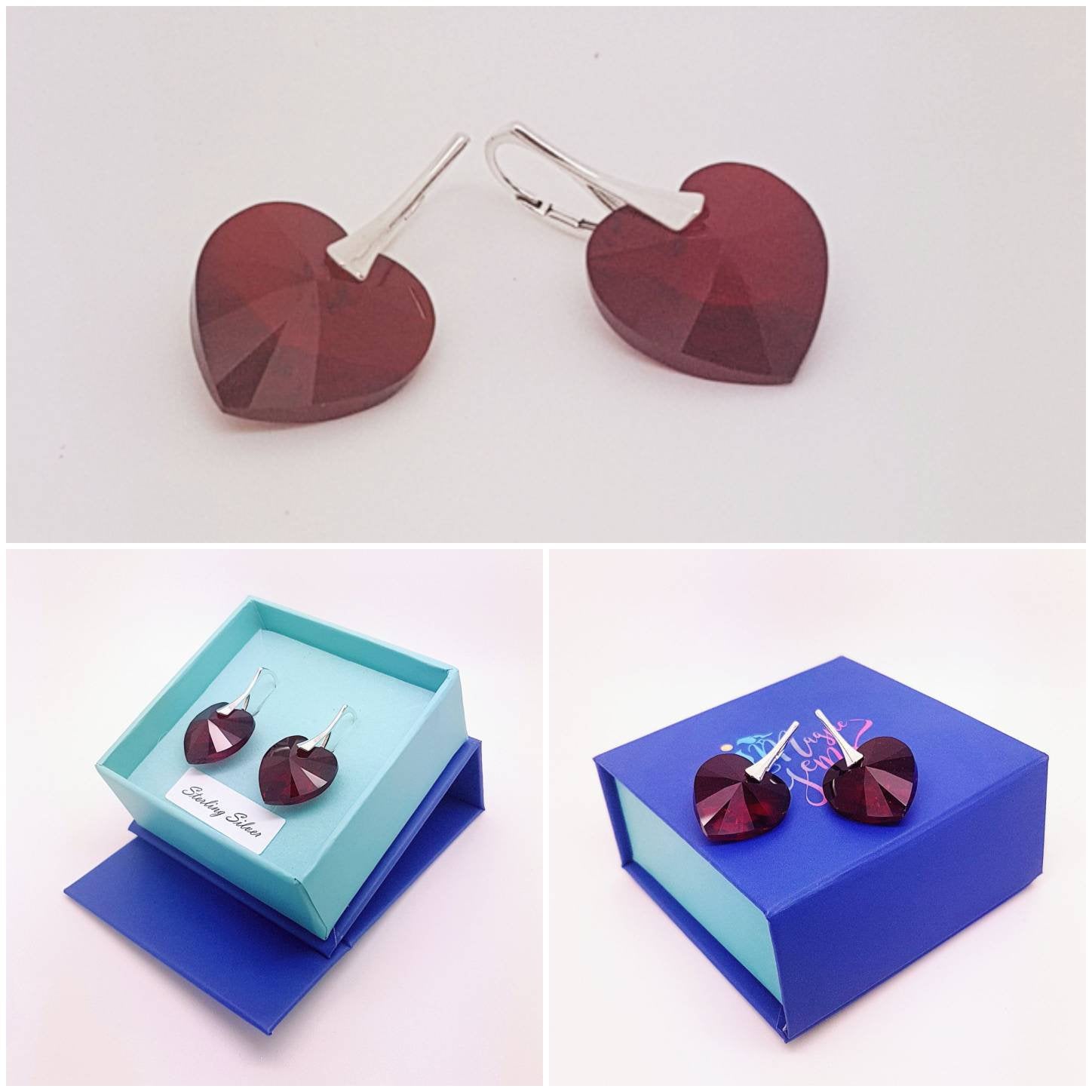 Heart earrings with large Swarovski hearts (18 mm) and Sterling Silver 925 lever back, [product type], - Personalised Silver Jewellery Ireland by Magpie Gems