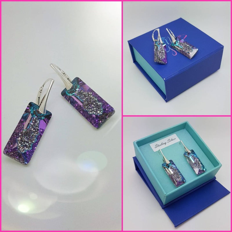 Growing Rectangle Crystal Earrings, [product type], - Personalised Silver Jewellery Ireland by Magpie Gems