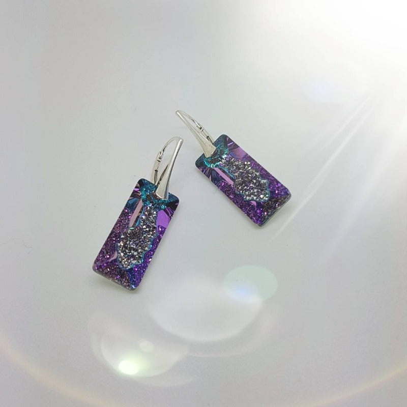Growing Rectangle Crystal Earrings, [product type], - Personalised Silver Jewellery Ireland by Magpie Gems