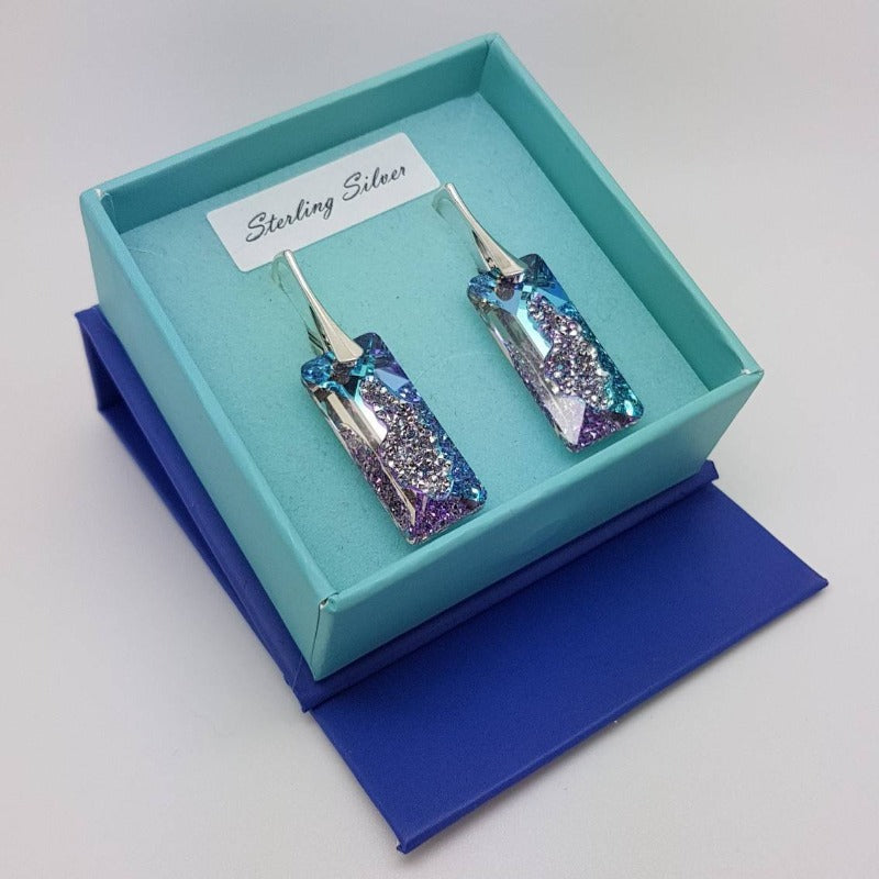 Growing Rectangle Crystal Earrings, [product type], - Personalised Silver Jewellery Ireland by Magpie Gems