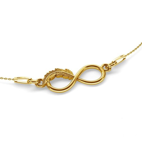Fine sterling silver gold plated necklace with infinity feather pendant, shop in Ireland