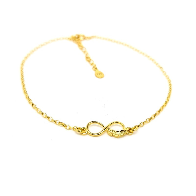 Gold infinity with feather anklet for women shop in Ireland