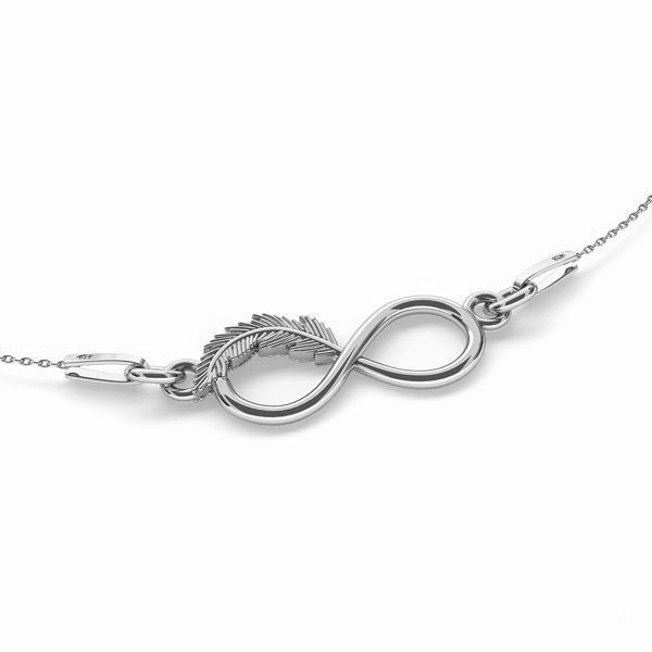 Fine sterling silver necklace with infinity feather pendant, shop in Ireland