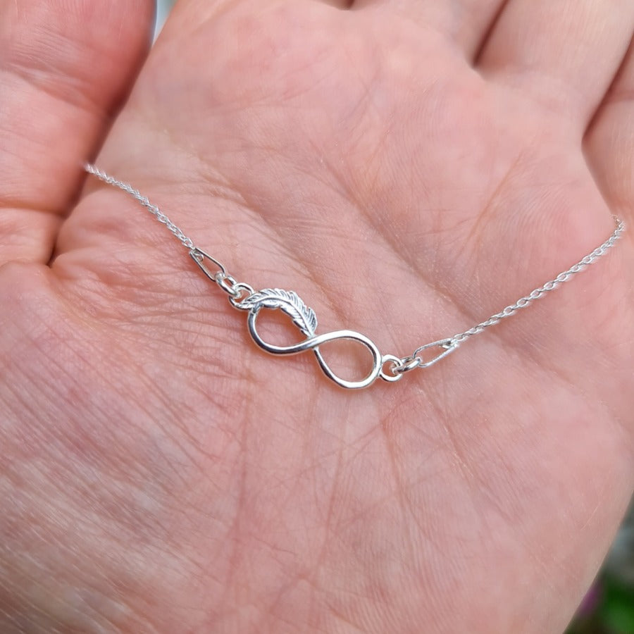 Irish Hand-Finished Infinity with Feather Pendant Necklace