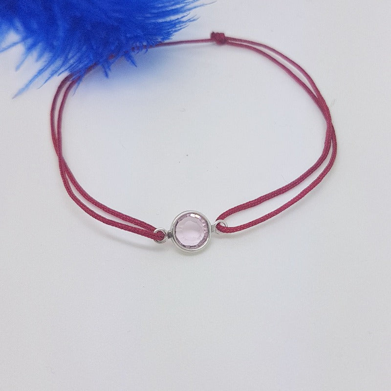 Light Amethyst June Birthstone crystal adjustable knot bracelet in red, Shop in Ireland, Gift Boxed