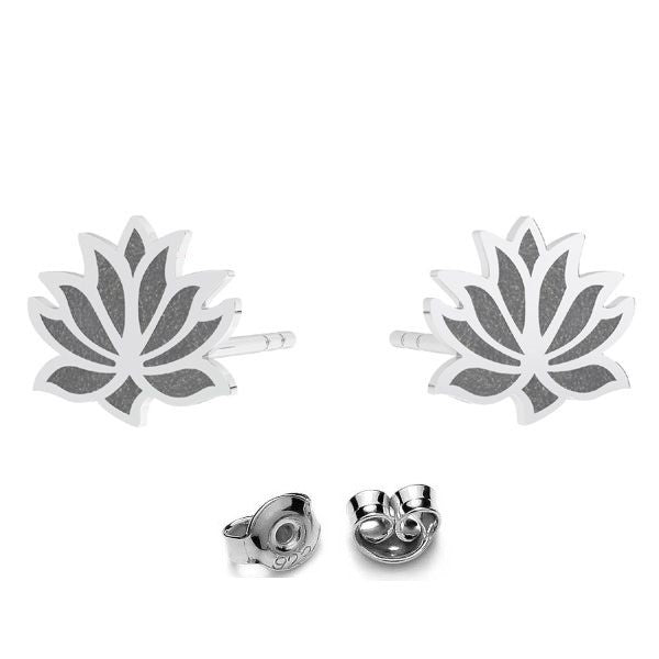 Lotus Blossom Silver Stud Earrings on white background, sterling silver stud earrings from Ireland
