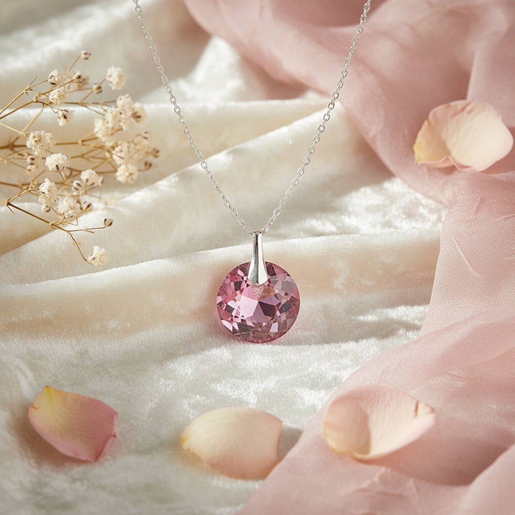 Rose crystal October or Libra birthstone pendant necklace in sterling silver, Libra-inspired jewellery by Magpie Gems