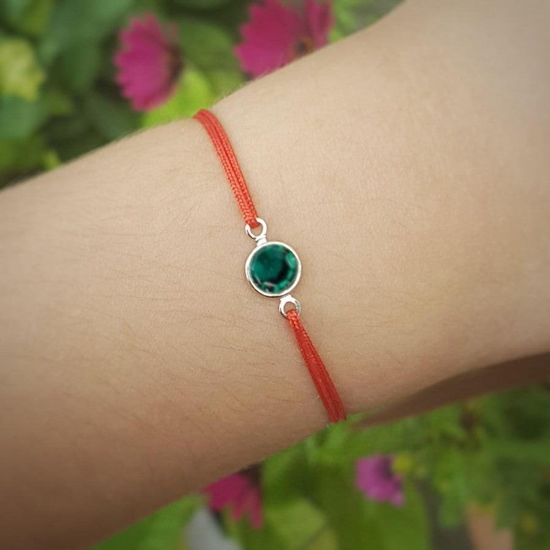 Emerald May Birthstone crystal adjustable knot bracelet in red, Shop in Ireland, Gift Boxed