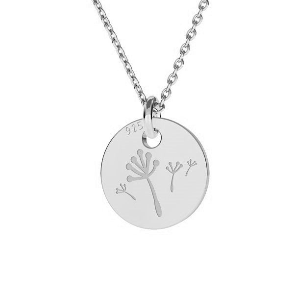 Dandelion Delight silver necklace with engraved dandelion seeds, Silver necklace with engraved dandelion seeds, made in Ireland, Gift for daughter or loved one - Dandelion Delight silver necklace, can be Personalize with birthstone or message - Dandelion Delight silver necklace, affordable and meaningful gift - Dandelion Delight silver necklace