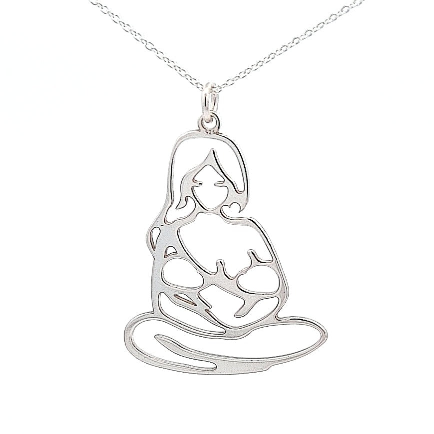 Double Blessing Silver Necklace - A Silver Pendant of a Mother Breastfeeding Two Babies, Designed in Ireland.