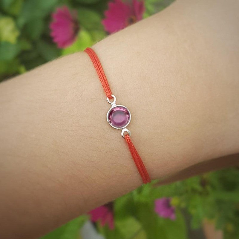 Rose Pink October Birthstone crystal adjustable knot bracelet in red, Shop in Ireland, Gift Boxed