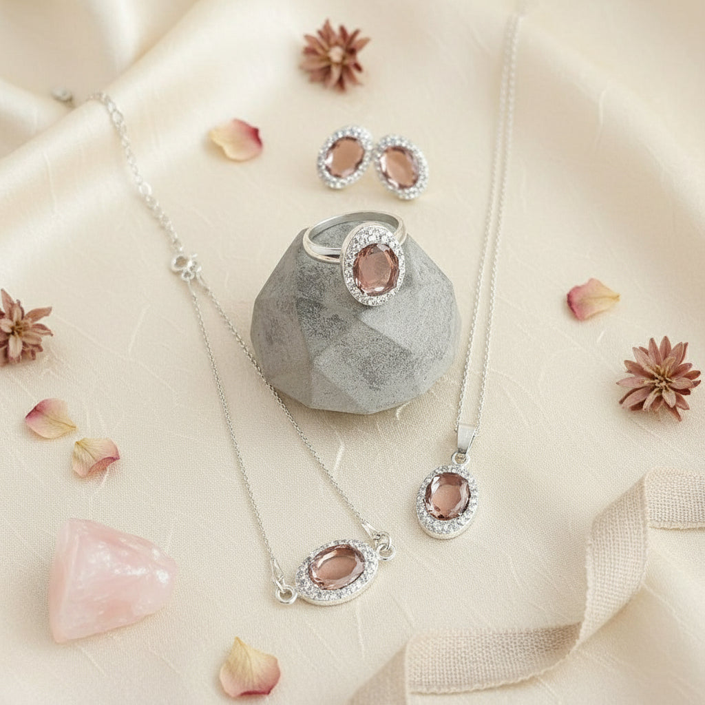 Blush Pink Fancy Jewellery Set, [product type], - Personalised Silver Jewellery Ireland by Magpie Gems