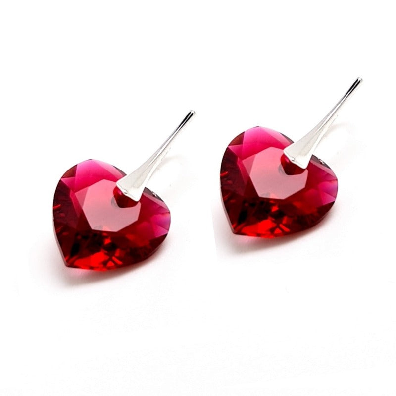 Magpie Gems Scarlet Red Heart Crystal Earrings in Sterling Silver Setting